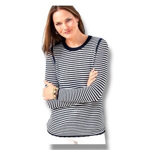 TALBOTS CREWNECK SWEATER - SCALLOP STRIPE Navy Women’s L